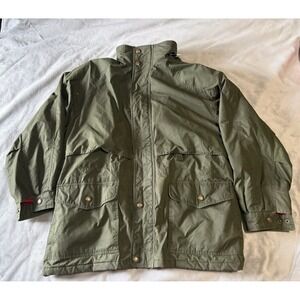 Marc International Mens XL Field Jacket Olive Green Leather Trim Red Lining